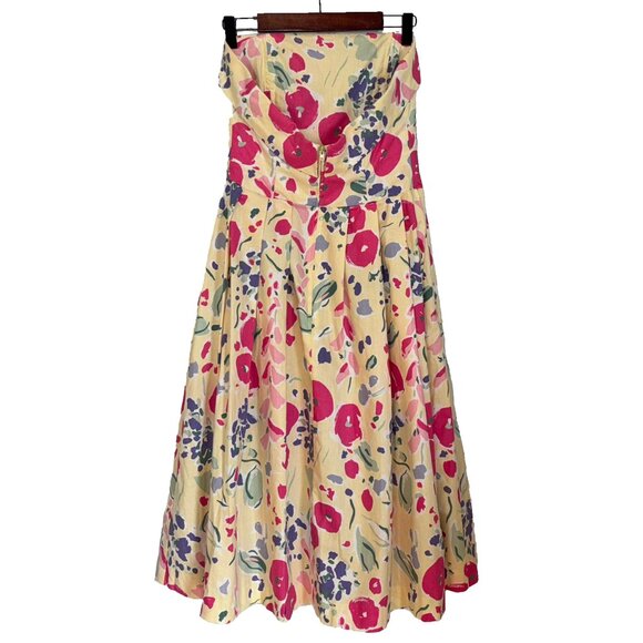 Vtg Laura Ashley Yellow Floral Strapless Fit & Flare Dress - Sz 10 (Runs Small) - Picture 3 of 6